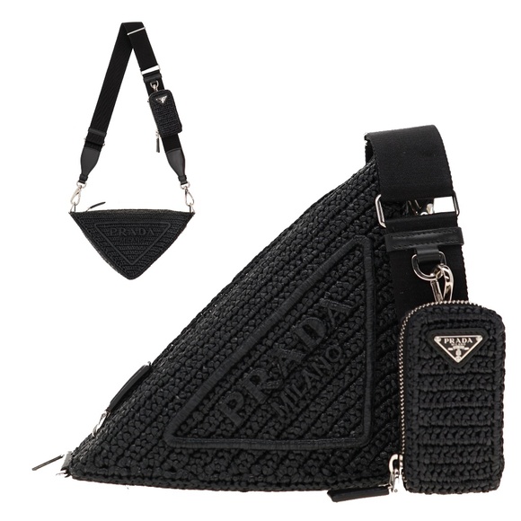 Prada Raffia Crochet Triangle Logo Crossbody 1BH190 New - Picture 1 of 8